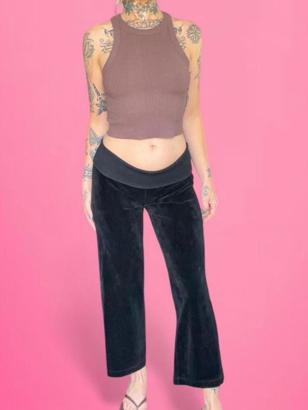 vintage y2k Hard Tail low rise fold over velour capris